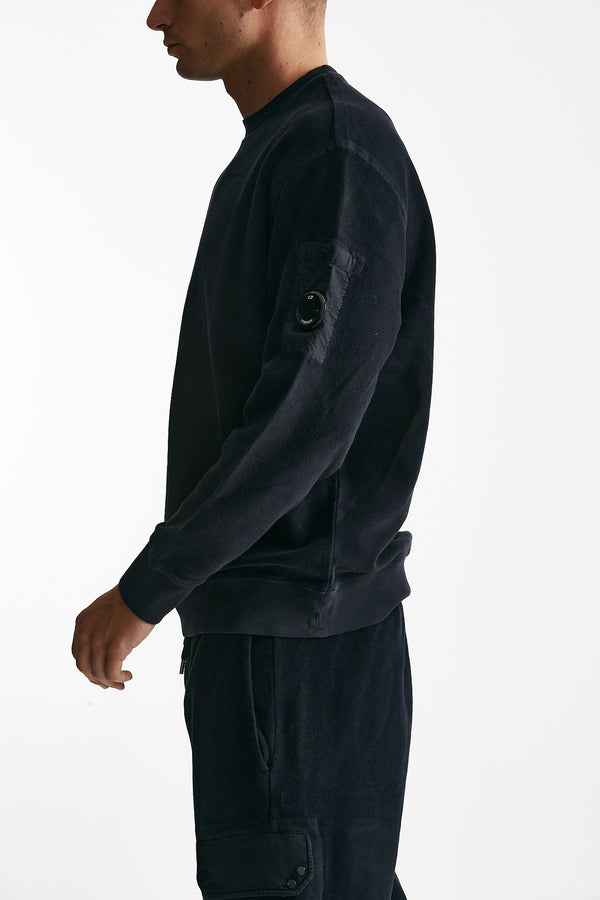 felpa brushed and emerized diagonal fleece in cotone blu men C.p. company