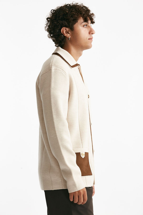 cardigan in lana merinos beige men Drôle de monsieur