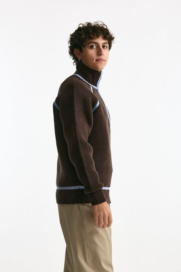 Maglia mezza zip marrone men Drôle de monsieur