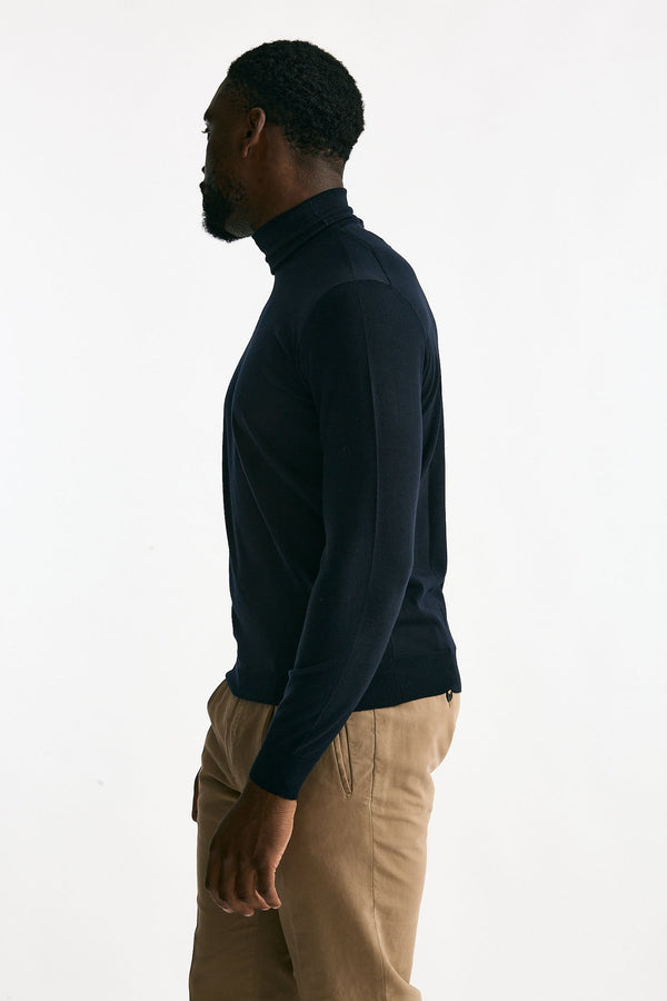 Dolcevita filato MODERN in lana rasata blu men Drumohr