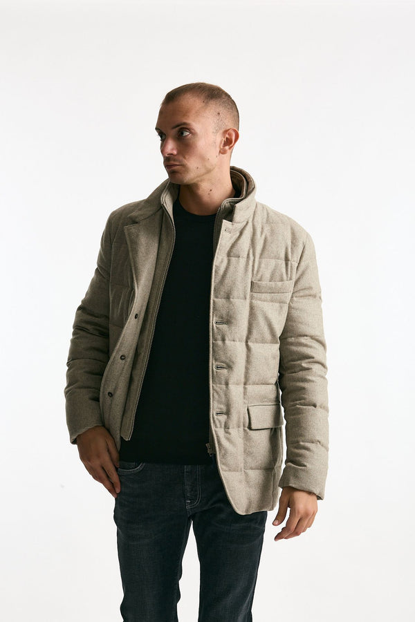 Piumino-giacca trapuntato in flanella di lana beige men Fay