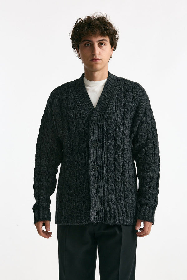 Cardigan in lana alpaca e mohair antracite men Grifoni