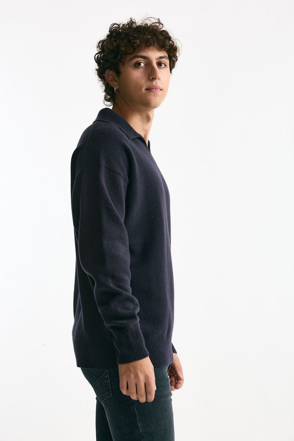 Polo in lana scollo a V blu men Grifoni