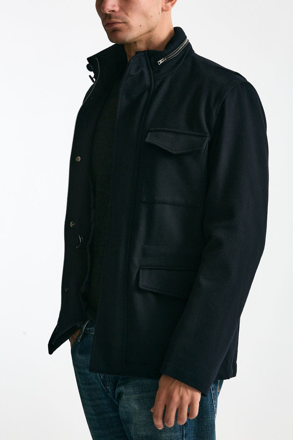 Field jacket blu panno di lana e cashmere men Herno