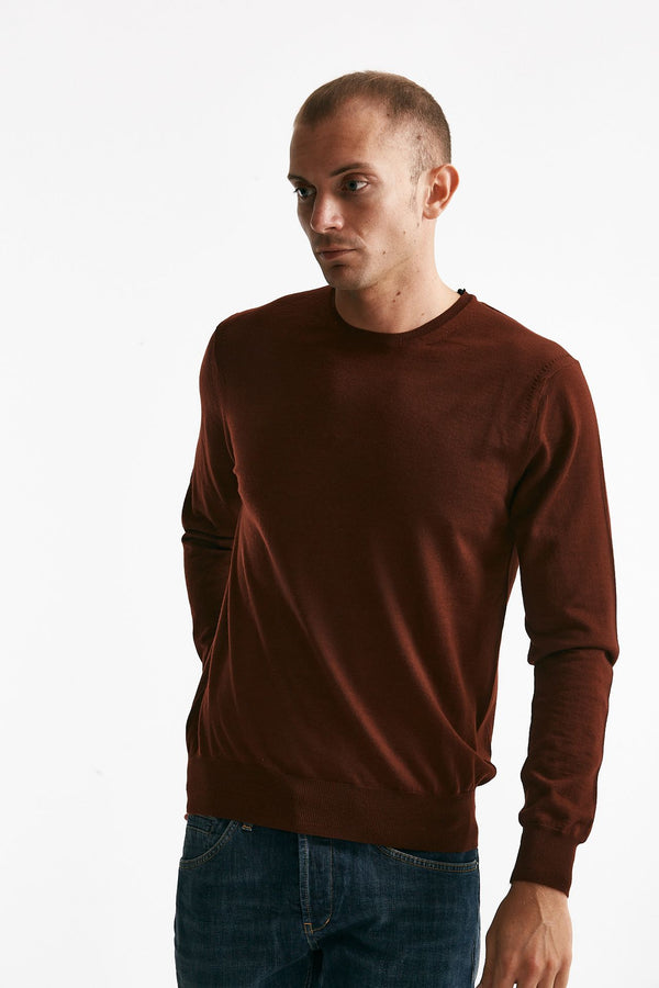 maglia girocollo in lana rasata mattone men Hosio
