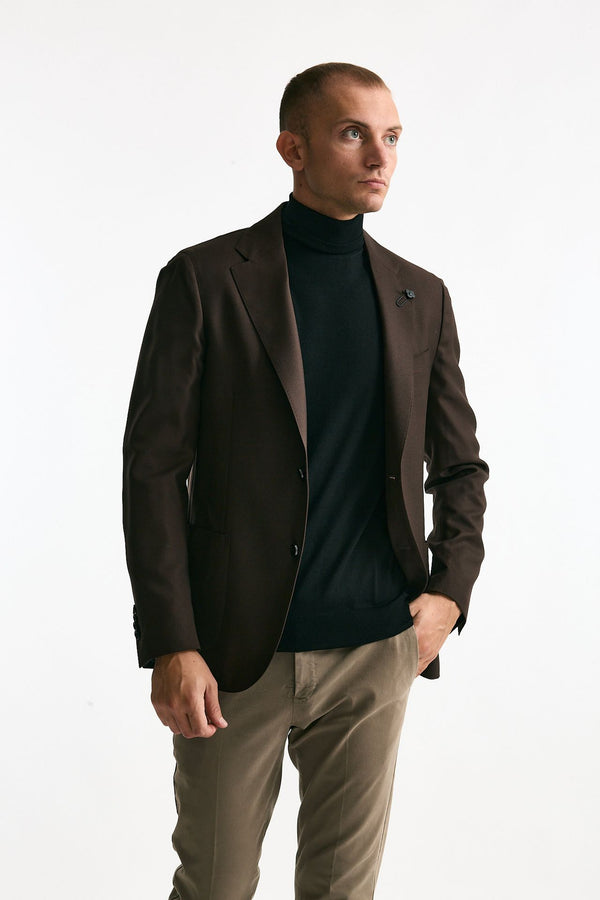 Giacca monopetto marrone lana e seta men Lardini