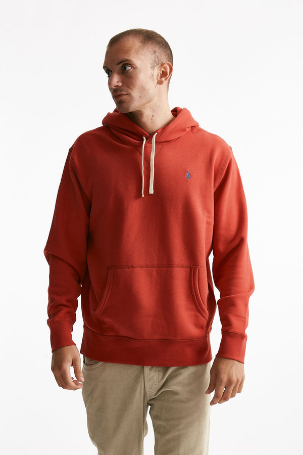 felpa con cappuccio in misto cotone rosso corallo men Polo ralph lauren