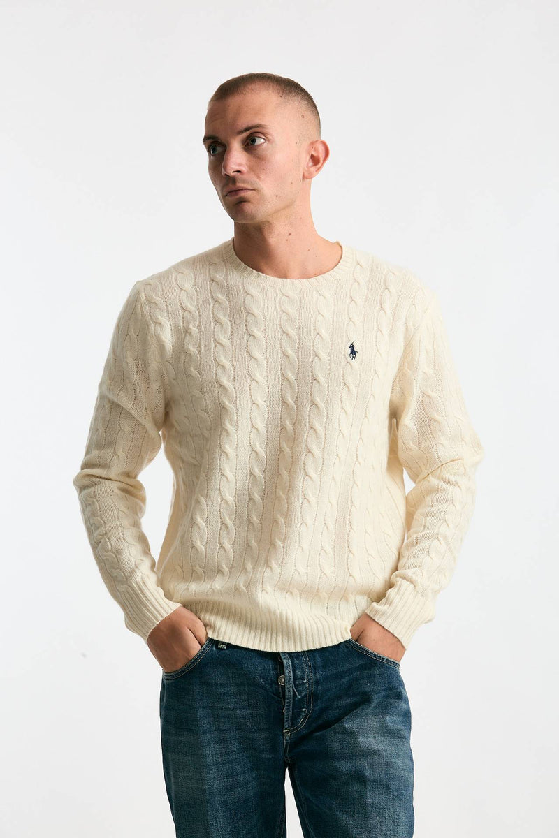 Maglia in lana a trecce lana/cashmere panna men Polo ralph lauren