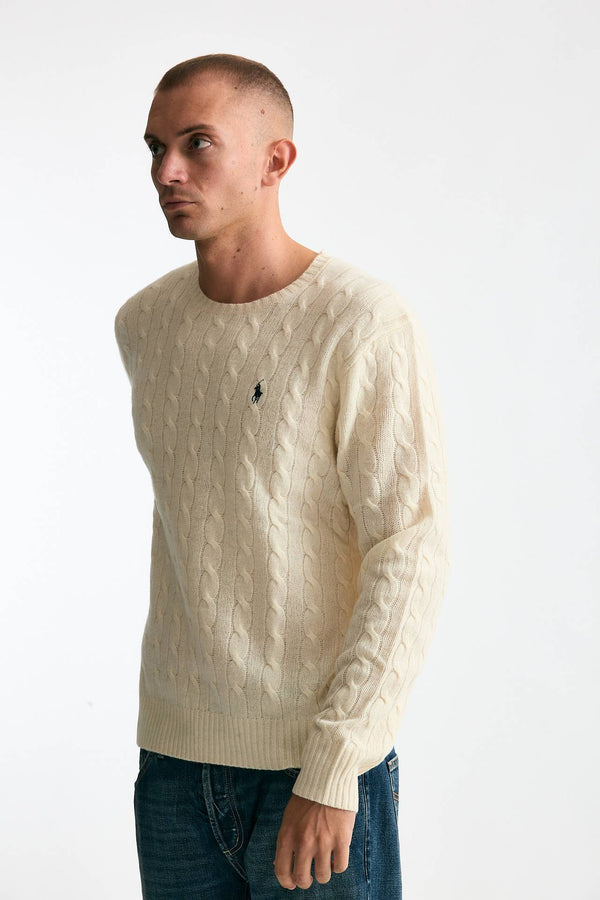 Maglia in lana a trecce lana/cashmere panna men Polo ralph lauren