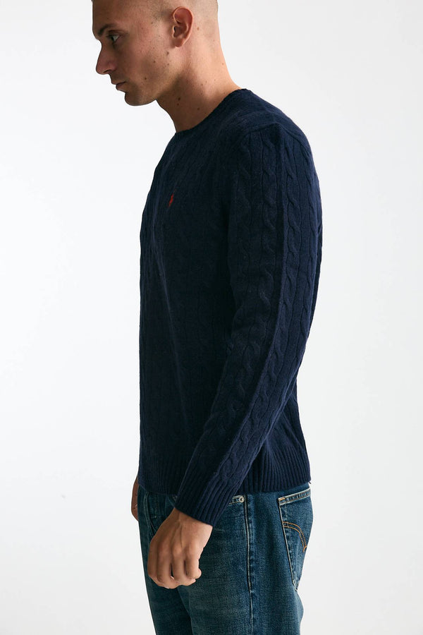 Maglia in lana a trecce lana/cashmere blu men Polo ralph lauren