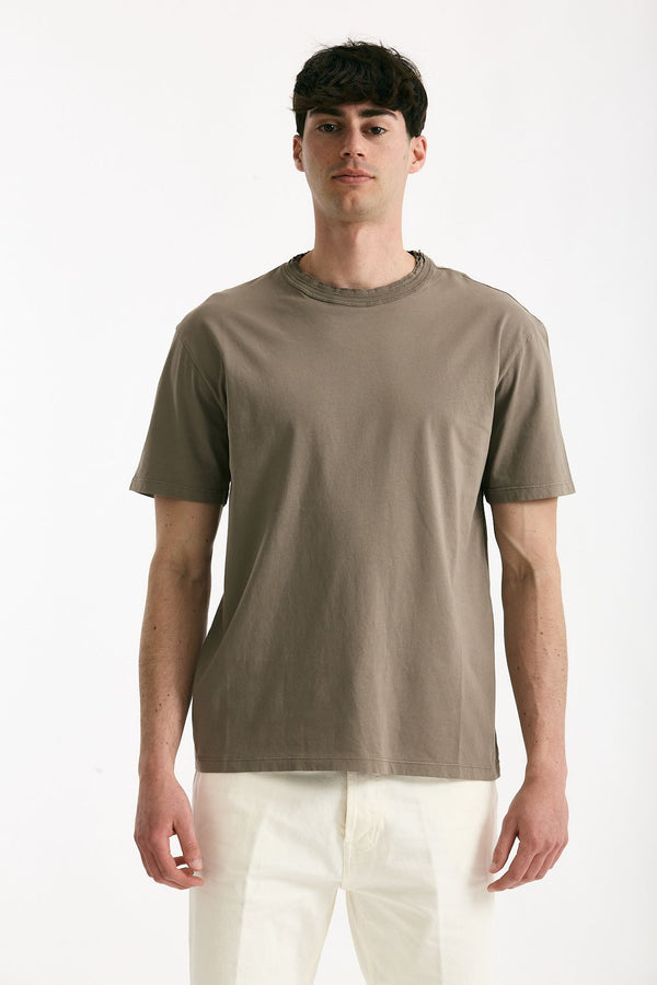 T-shirt Girocollo in cotone tortora men Grifoni