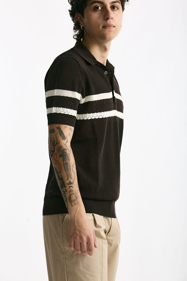 Polo rigata in cotone marrone men Hosio