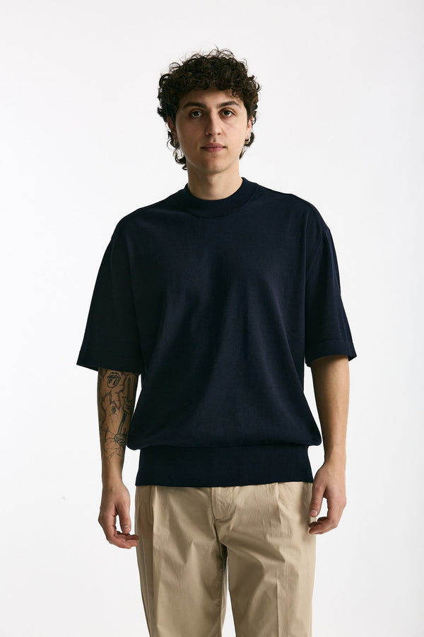 T shirt girocollo in cotone blu men Hosio
