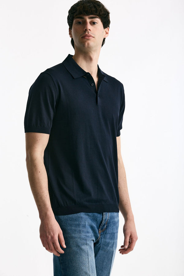 Polo in seta e cotone blu men Kangra