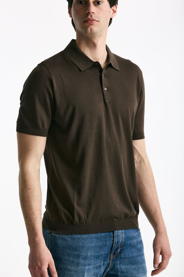 Polo in seta e cotone marrone men Kangra