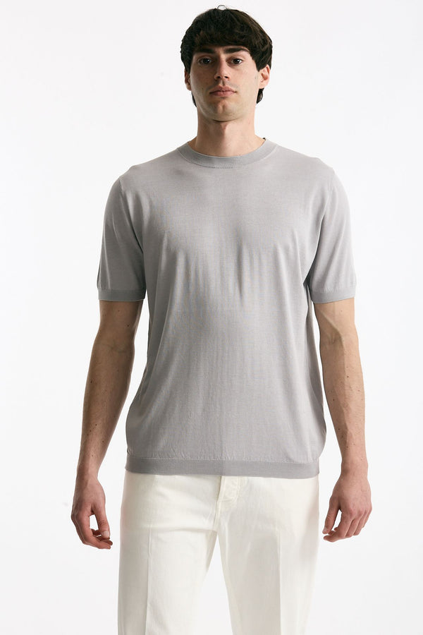 T shirt in seta e cotone grigio chiaro men Kangra