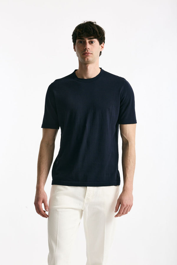 T shirt in cotone blu men Kangra