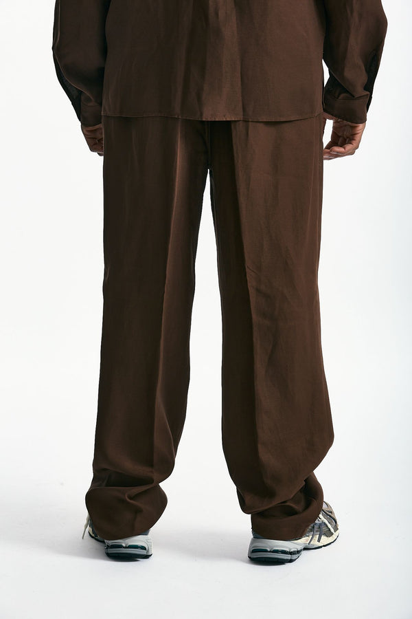Pantalone in viscosa e lino marrone men Laneus