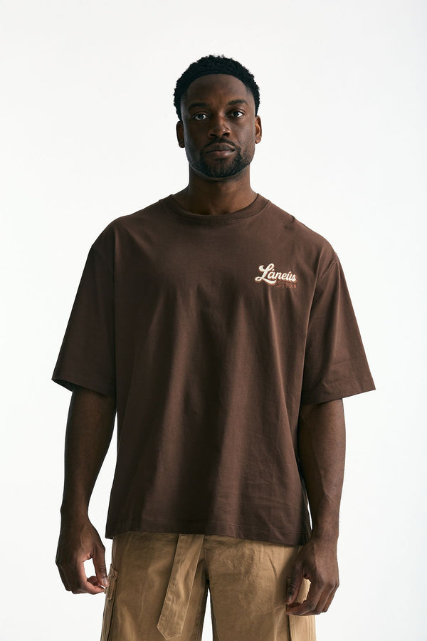 T-shirt con stampa in cotone marrone men Laneus