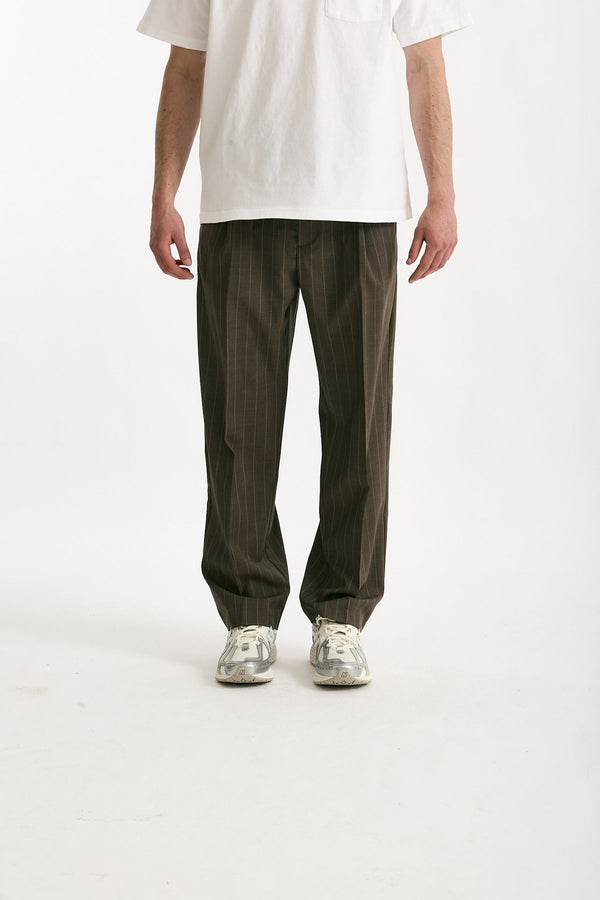 Pantalone lana ferma marrone gessato men Marsēm