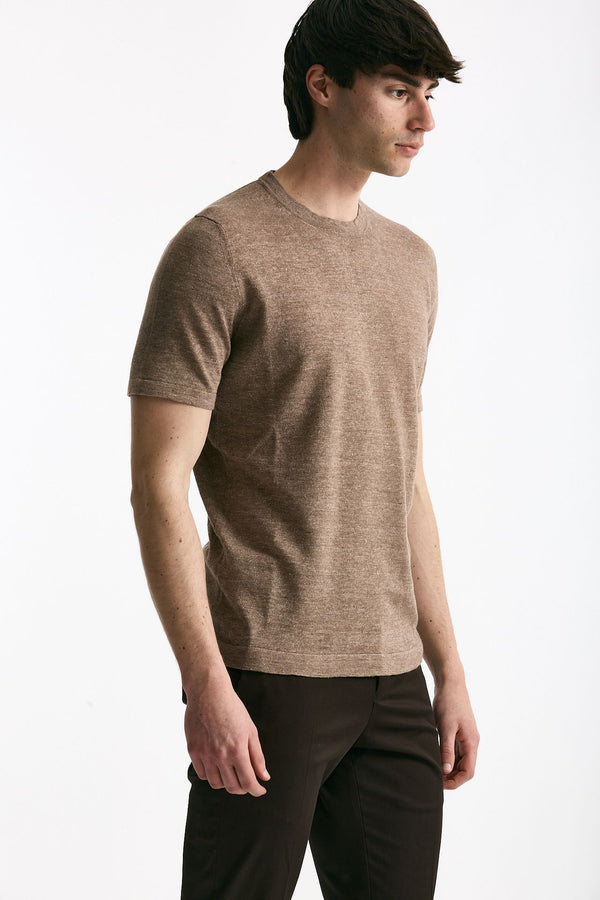 T-shirt in lino e cotone marrone chiaro men Mauro ottaviani