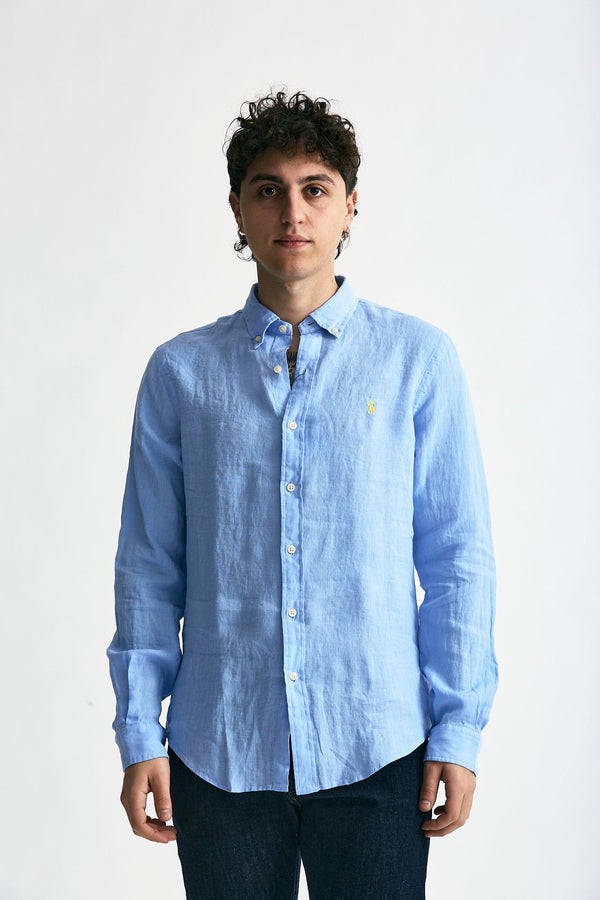 Camicia in lino azzurro men Polo ralph lauren