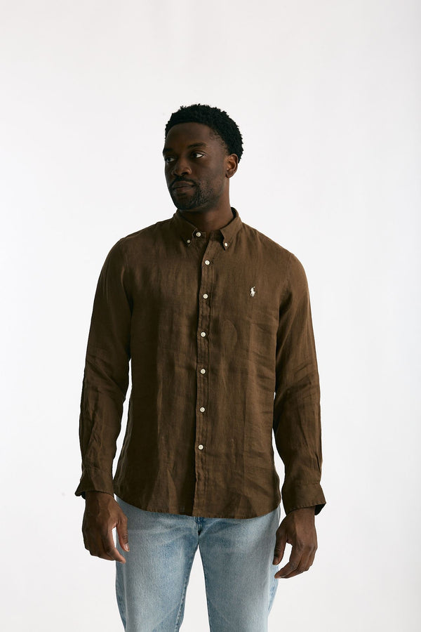 Camicia in lino marrone men Polo ralph lauren