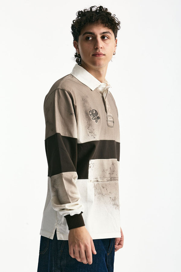 Polo in coton marrone e bianco men Woc