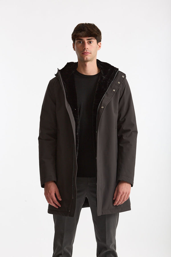 Parka esterno in nylon grigio antracite men Herno