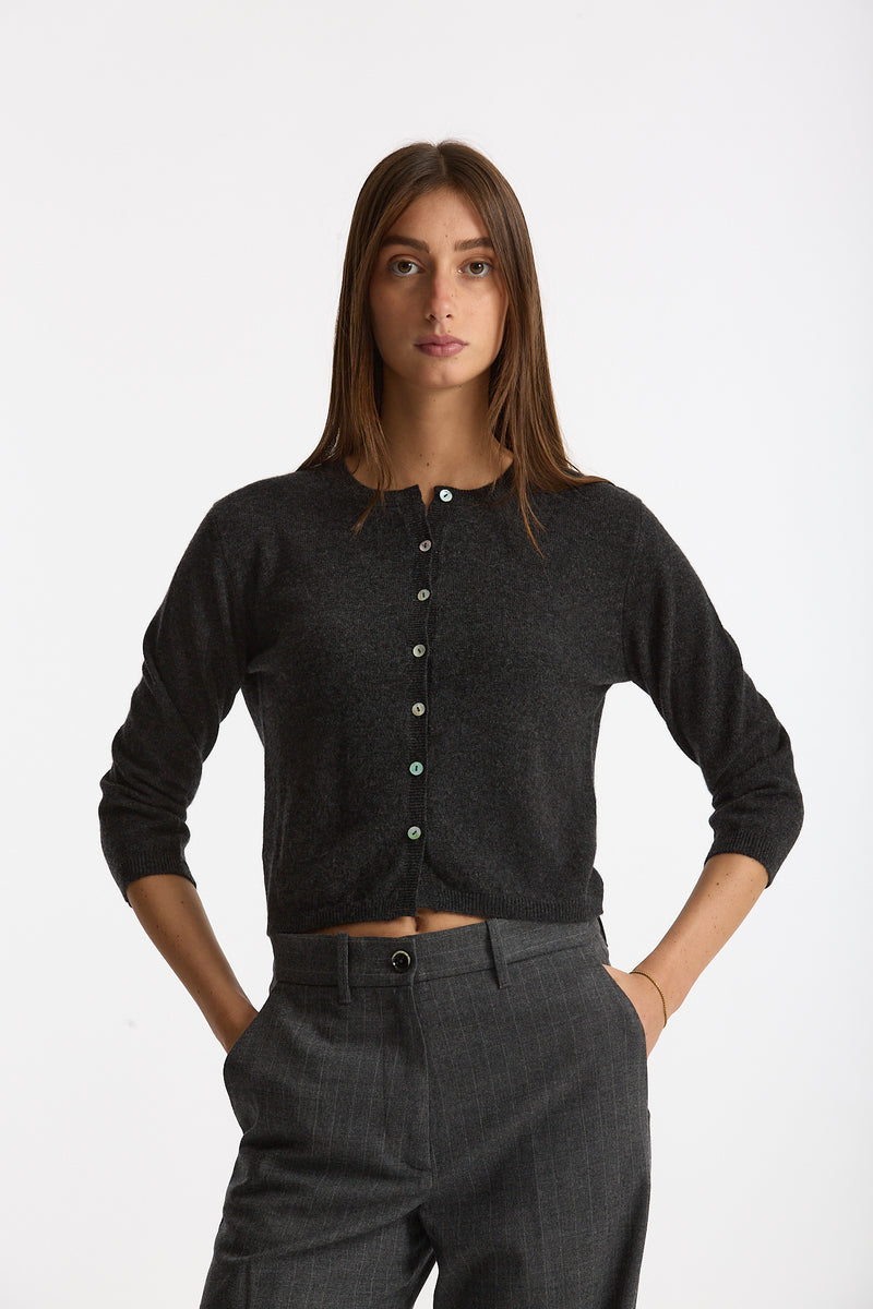 Cardigan slim in morbido cashmere grigio antracite women Be you - 1