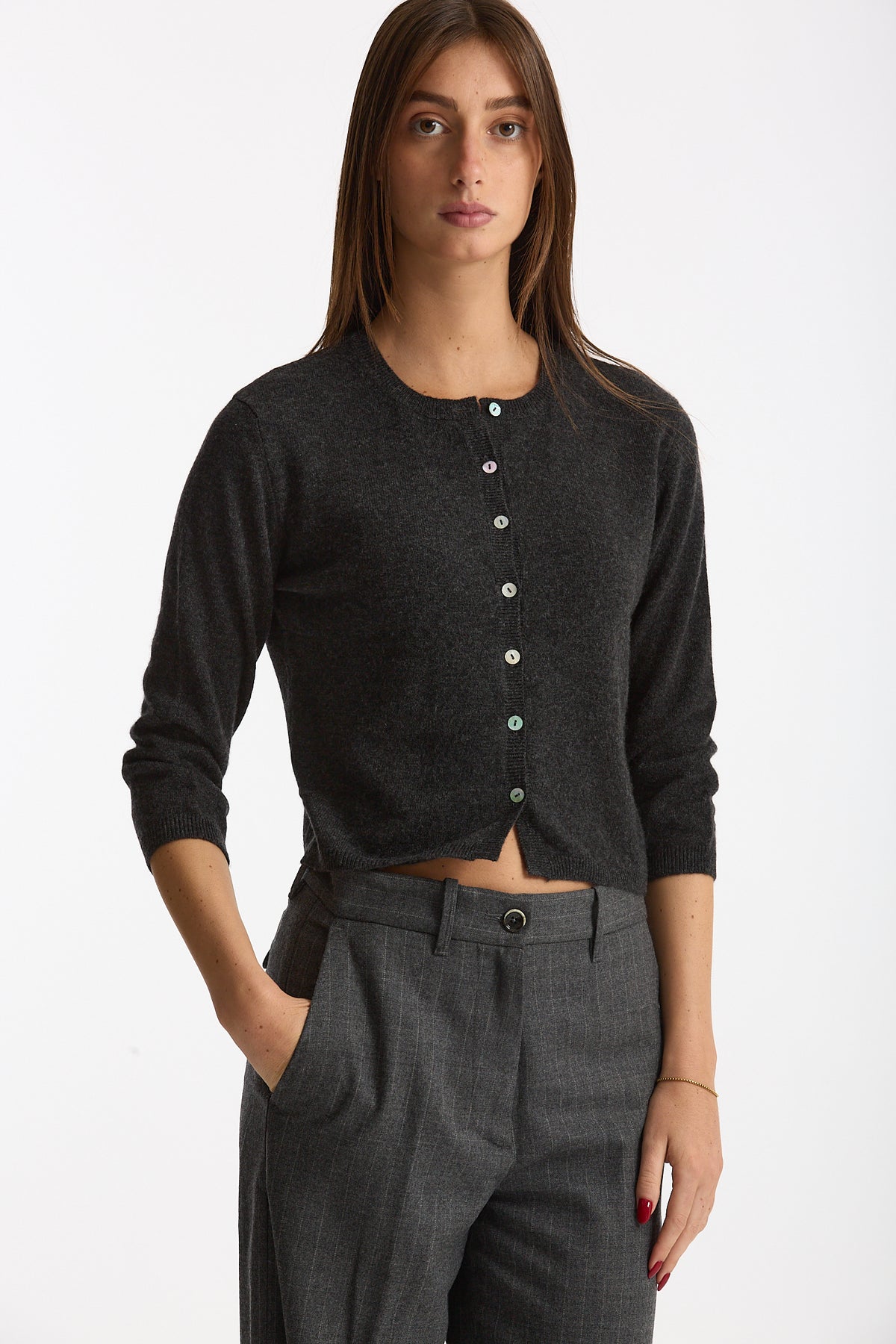 Cardigan slim in morbido cashmere grigio antracite women Be you - 4