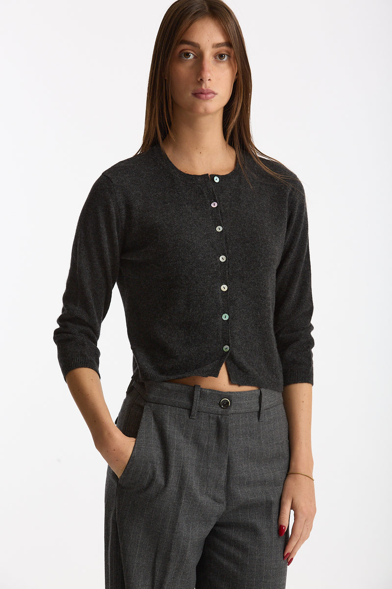 Cardigan slim in morbido cashmere grigio antracite women Be you - 4