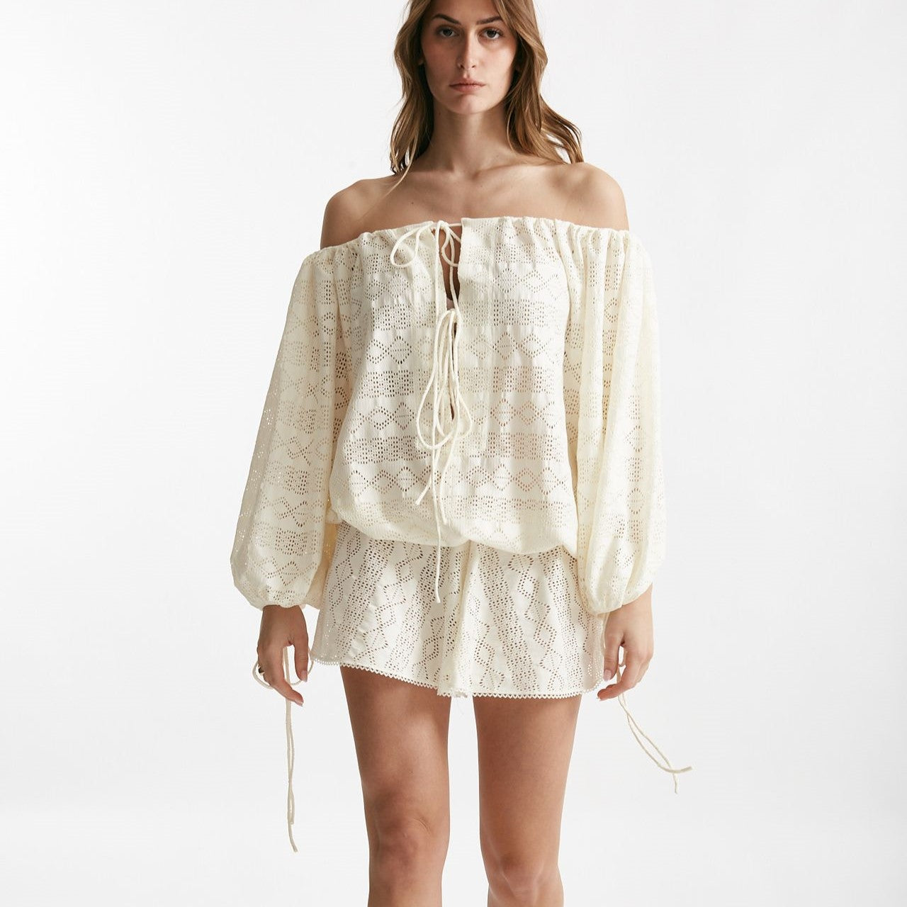 jumpsuit scollata in sangallo panna women The andamane - 9