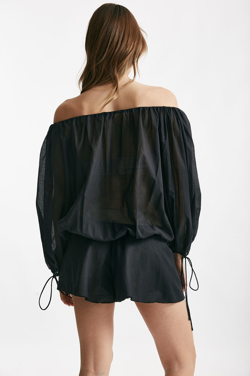 jumpsuit scollata in mussola di cotone nero women The andamane - 4