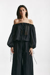 camicia scollata in mussola di cotone nero women The andamane - 1