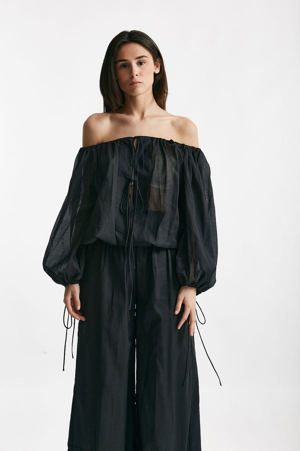 camicia scollata in mussola di cotone nero women The andamane