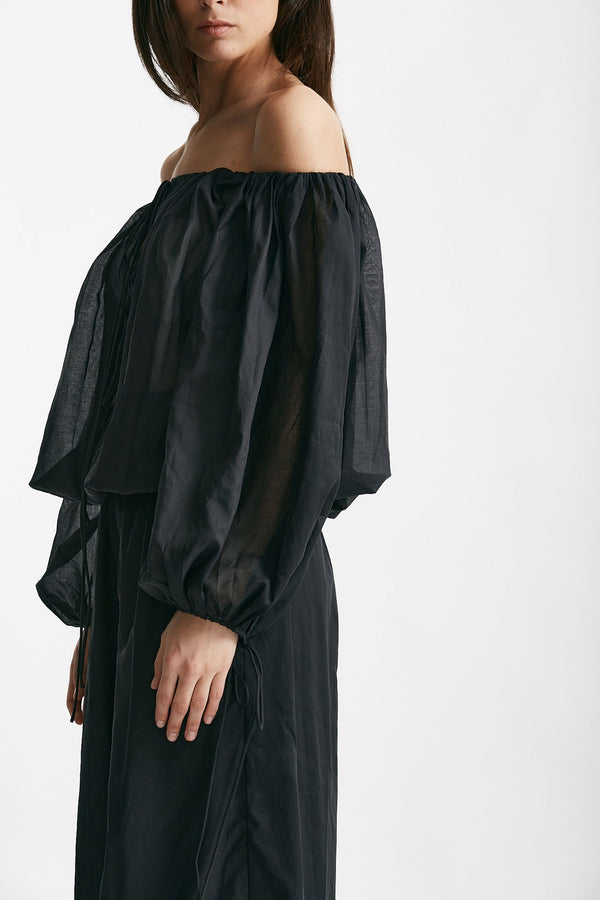 camicia scollata in mussola di cotone nero women The andamane