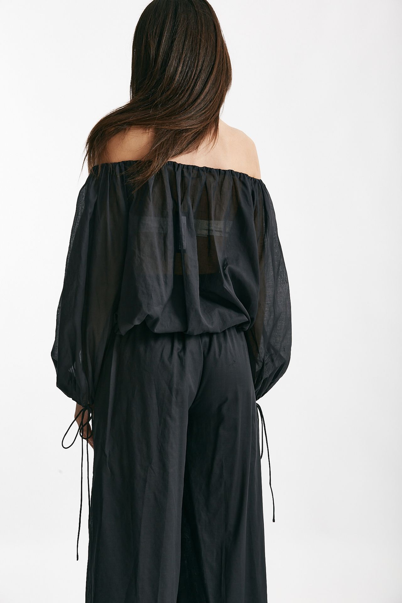 camicia scollata in mussola di cotone nero women The andamane - 3