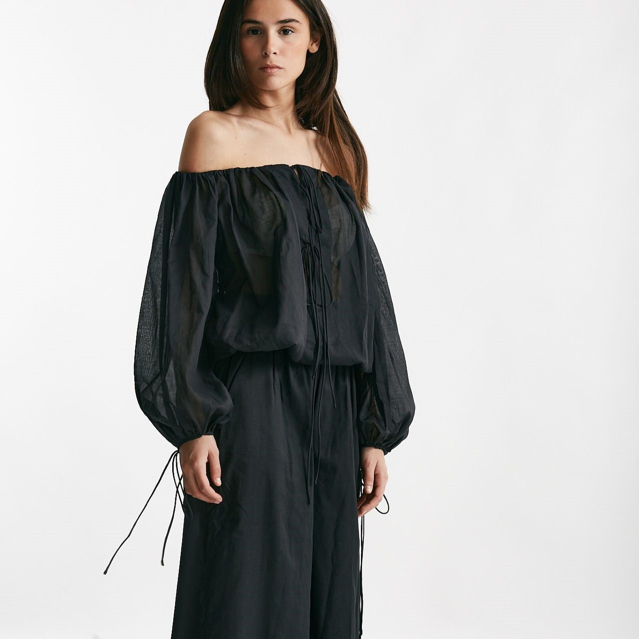 camicia scollata in mussola di cotone nero women The andamane - 6