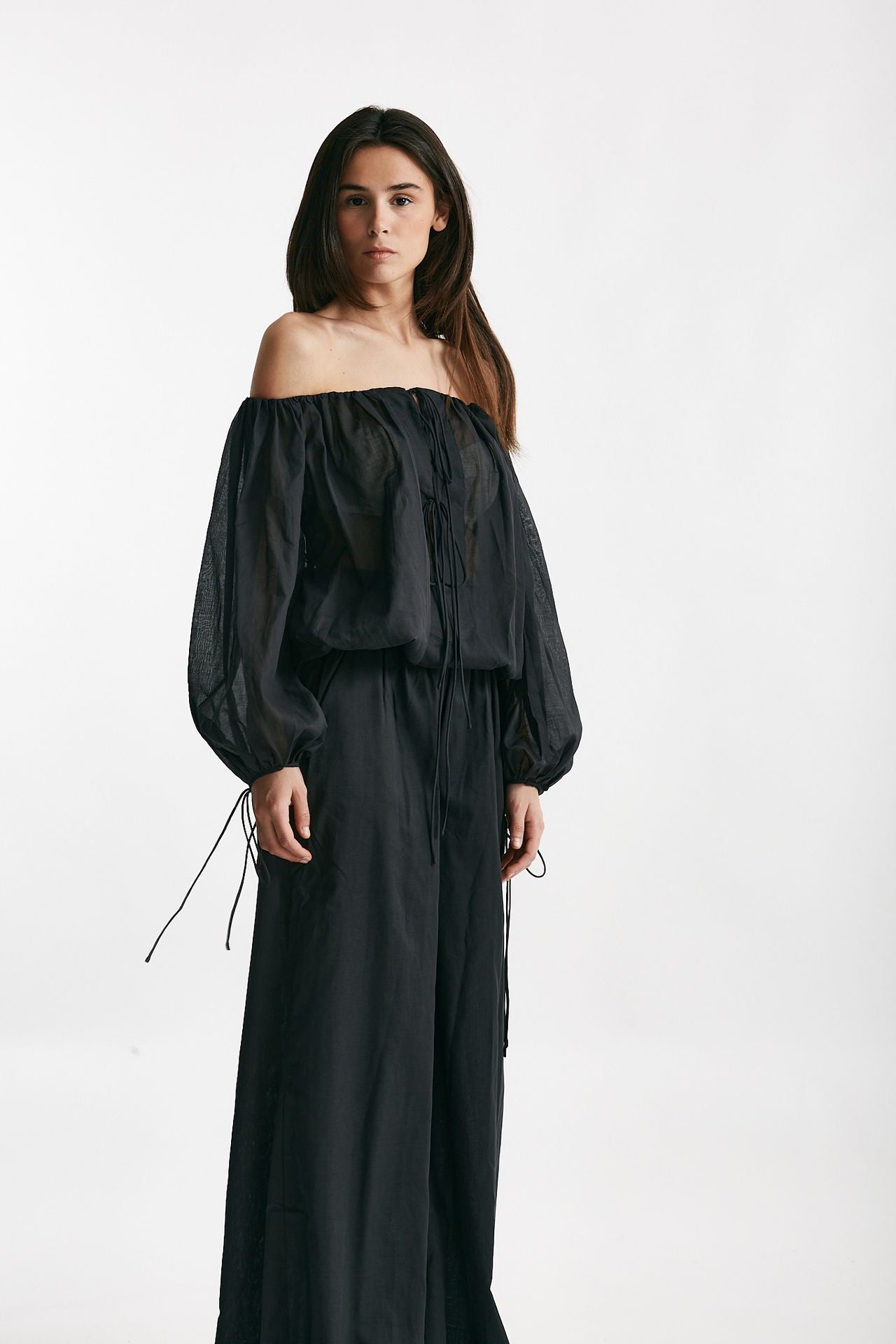 camicia scollata in mussola di cotone nero women The andamane - 4