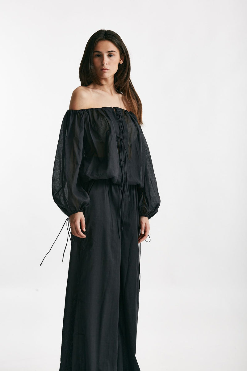 camicia scollata in mussola di cotone nero women The andamane - 4