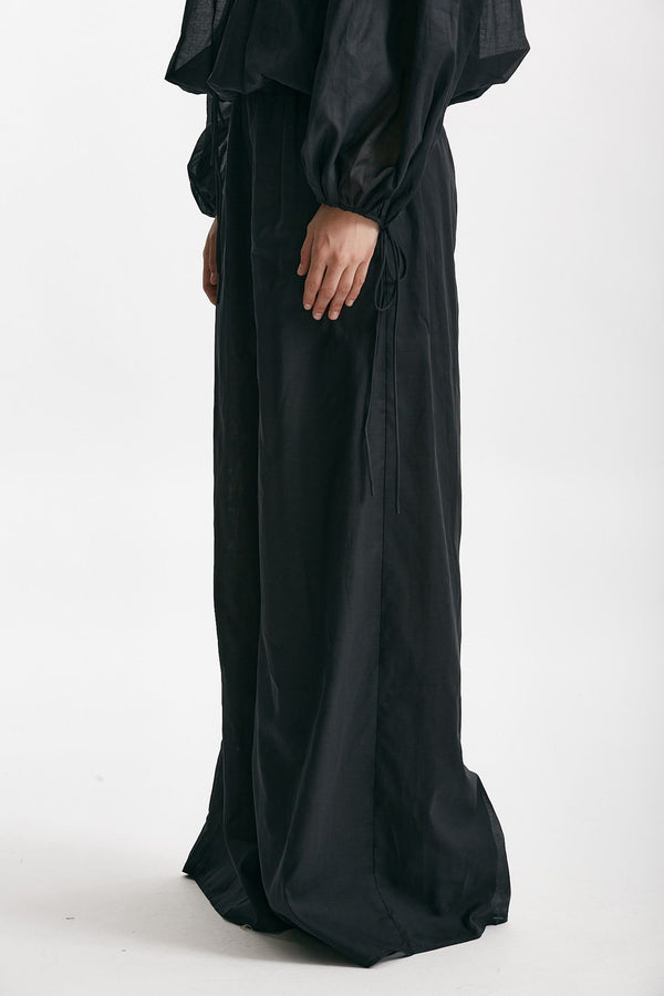pantalone vita alta in mussola di cotone nero women The andamane