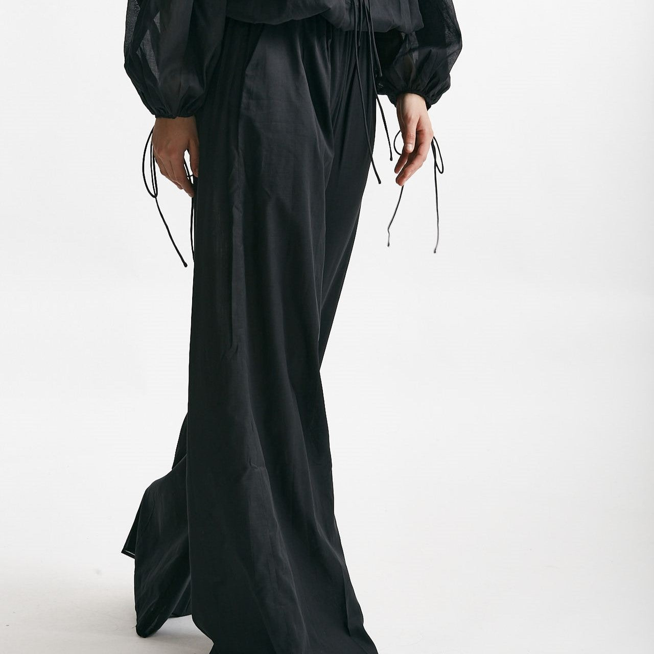 pantalone vita alta in mussola di cotone nero women The andamane - 7