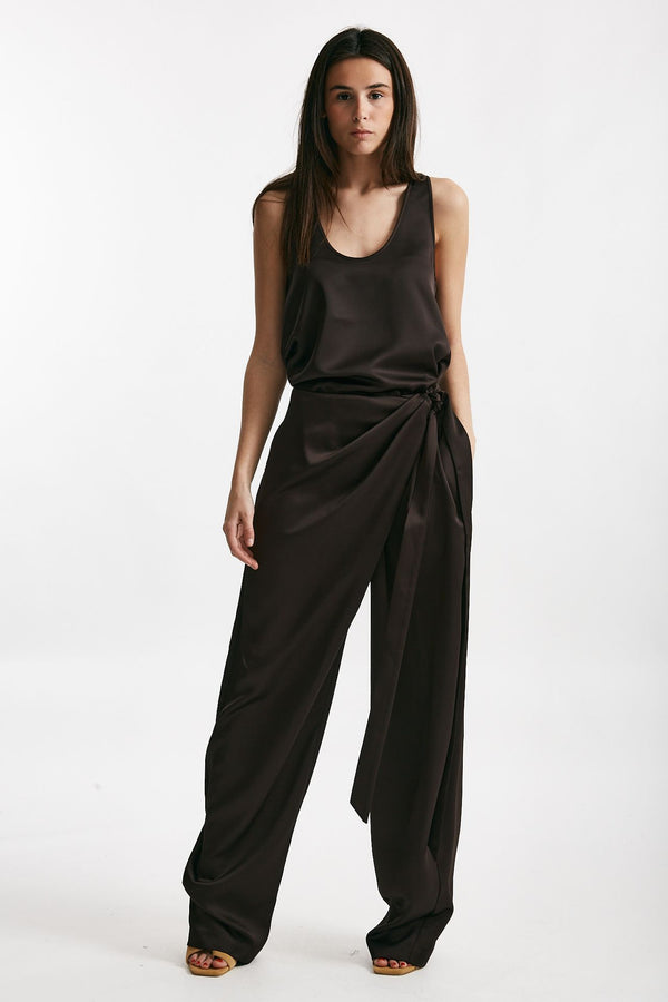 pantalone vita alta in satin cioccolato women The andamane