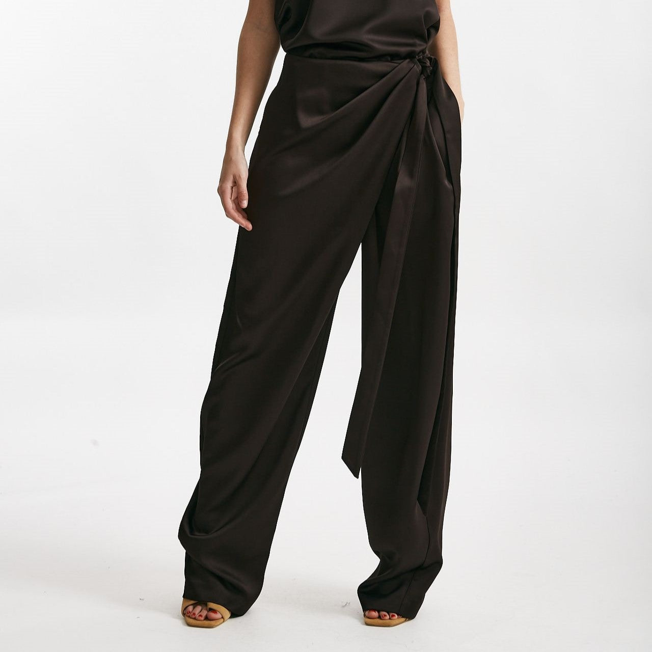 pantalone vita alta in satin cioccolato women The andamane - 6