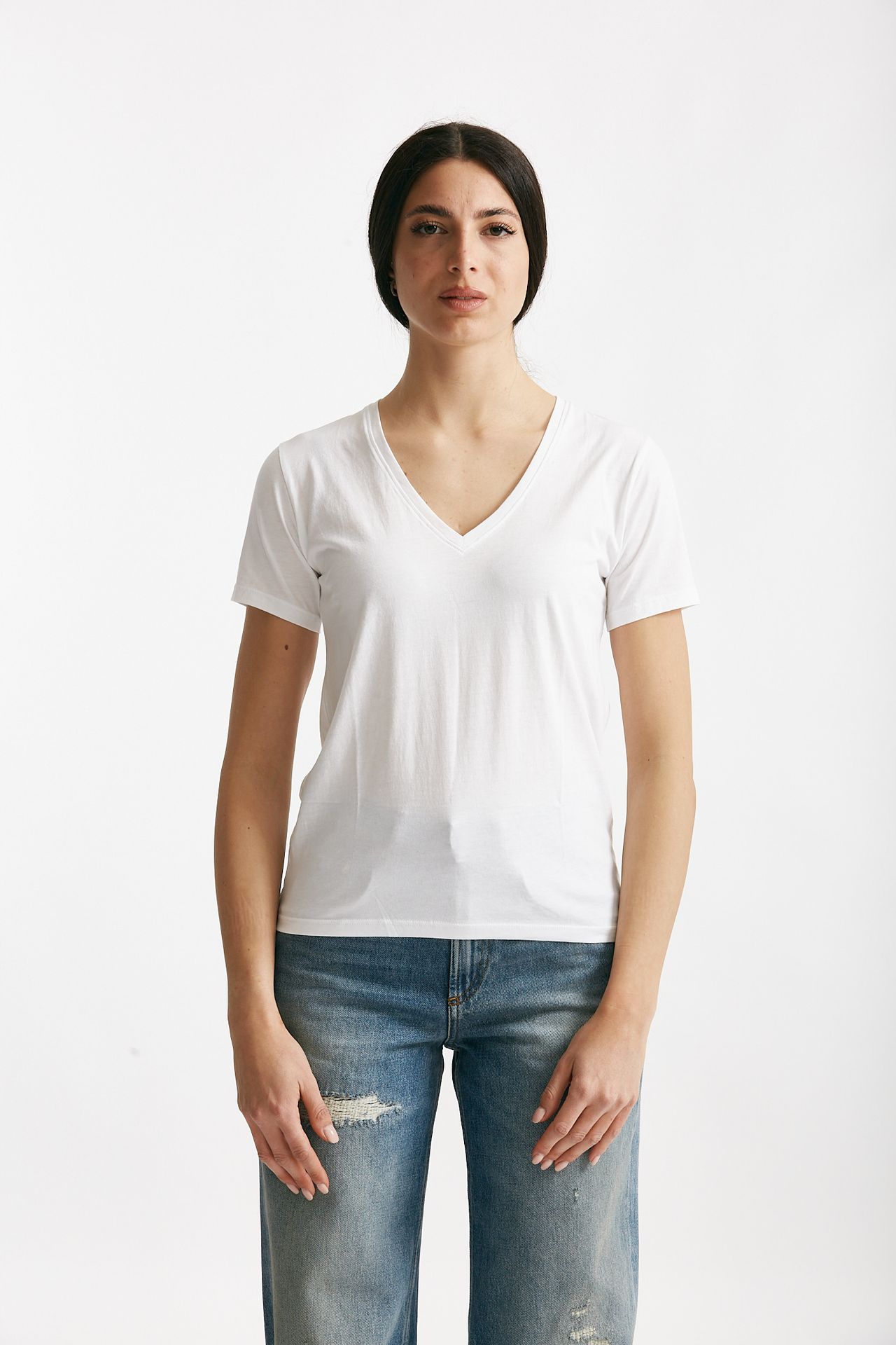 t-shirt basic scollo v romy bianco women Anonym apparel - 1