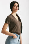 t-shirt basic scollo v romy marrone fiammato women Anonym apparel - 3