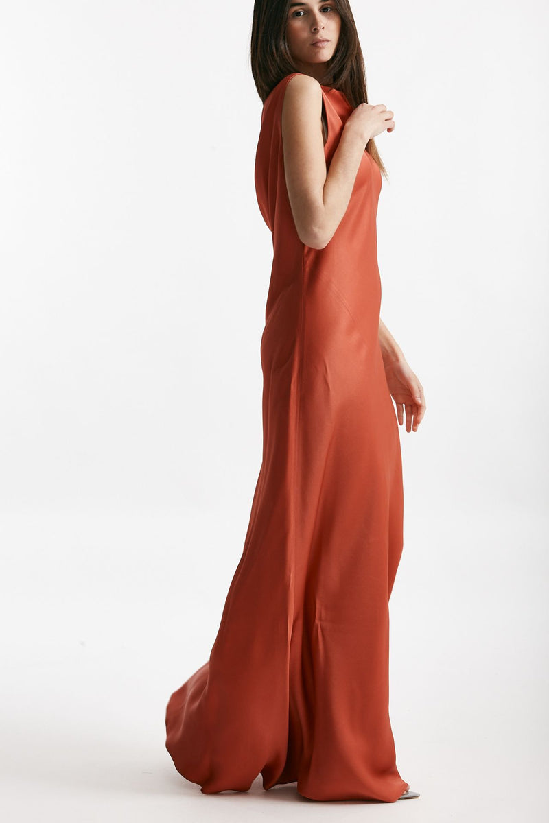 abito lungo rosso corallo women Antonelli firenze - 4