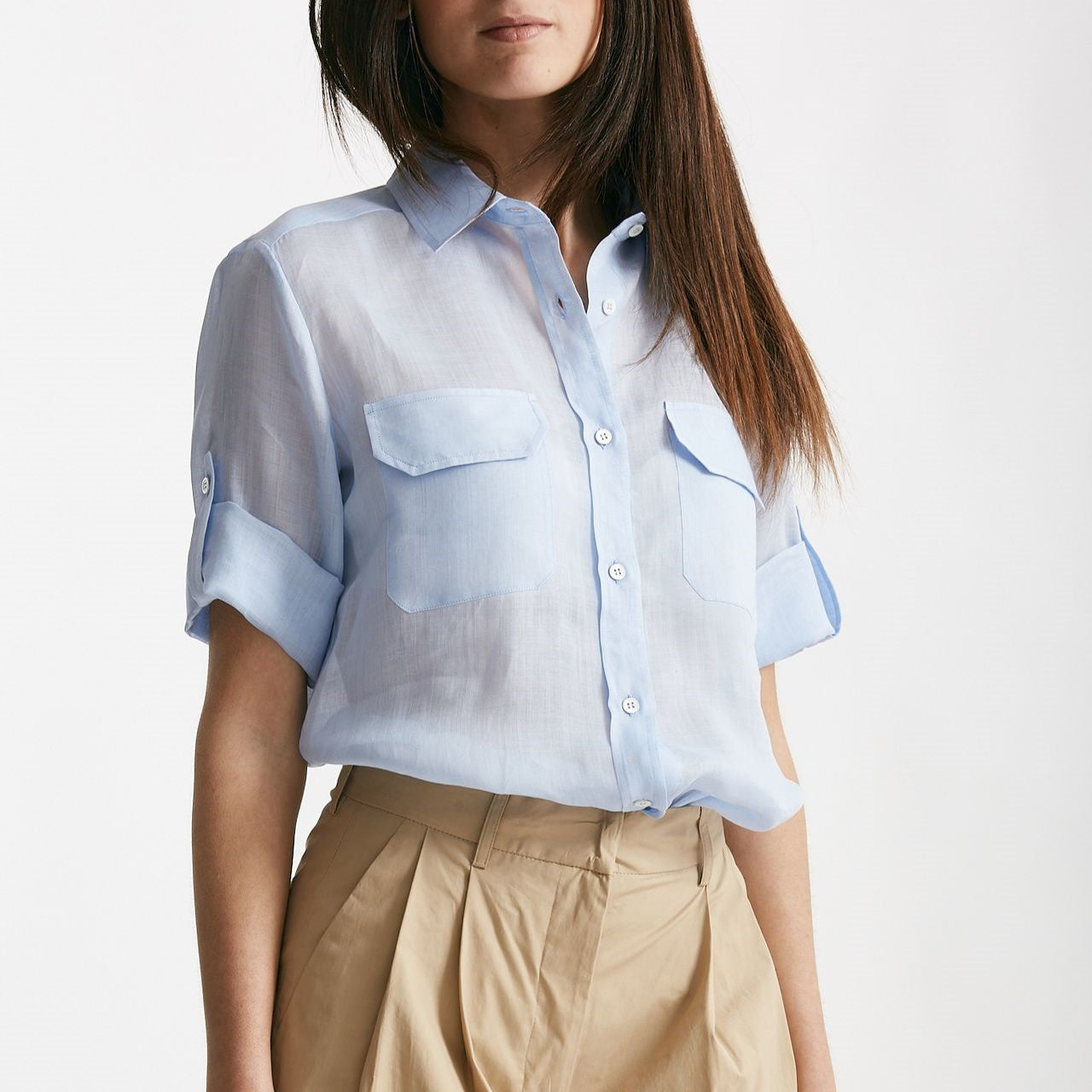 camicia in ramie azzurro women Antonelli firenze - 6