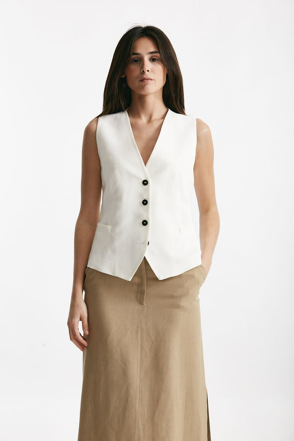 gilet in viscosa panna scollo a v women Antonelli firenze